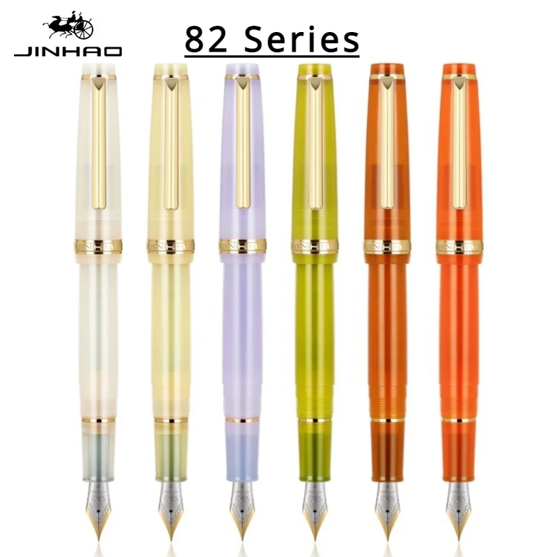 JINHAO 82 Fountain Pen EF F M Bent Nib Transparent Fluorescent Blue Ink Pen Business Stationery Office School Supplies Pens