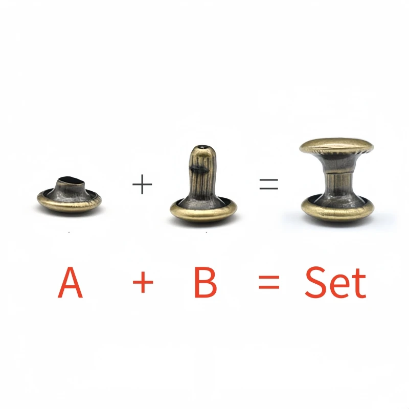100Sets 5-10mm Metal Single Cap Rivets Studs Round Rivet for DIY Leather Craft Bag Belt Garments Hat Shoes Pet Collar Decoration
