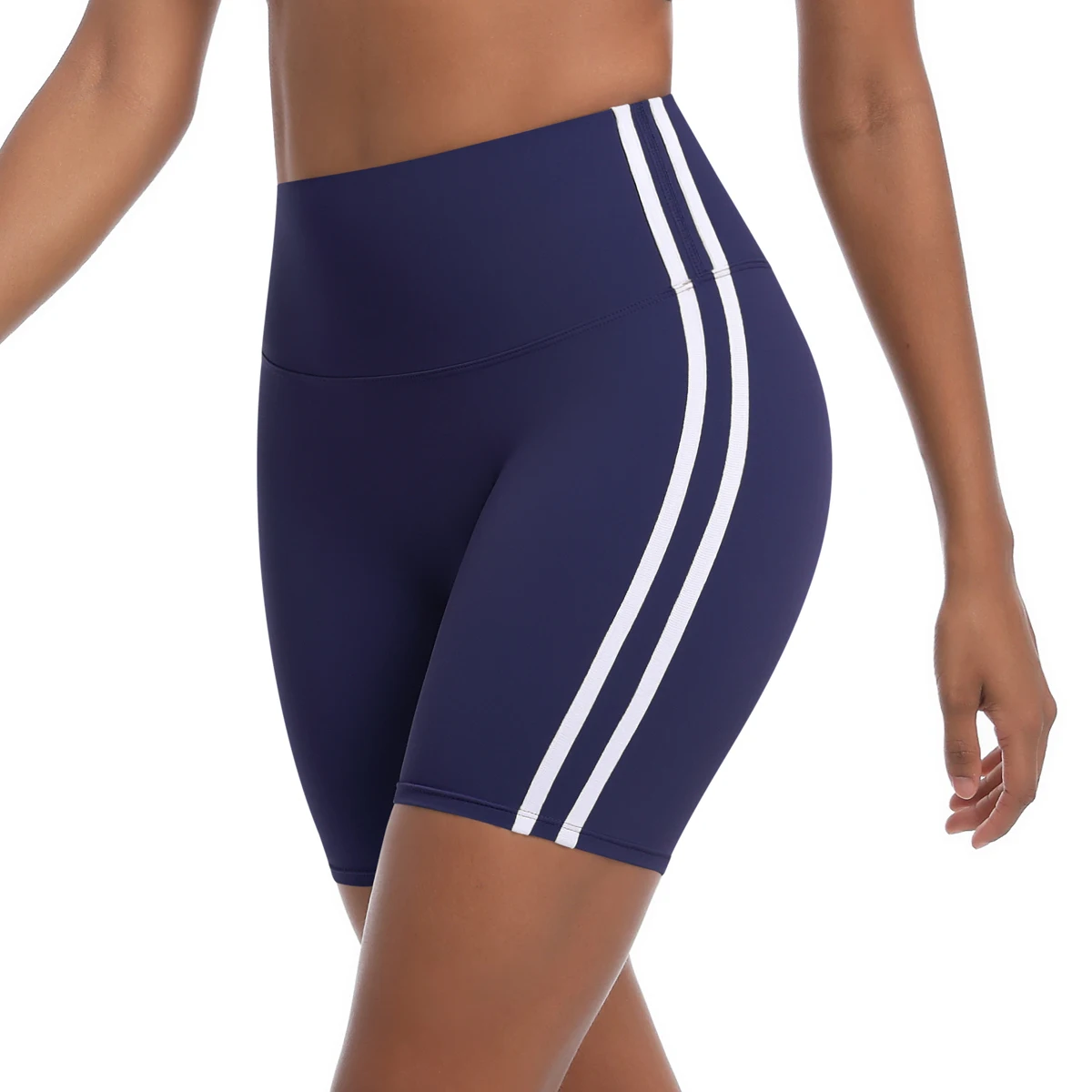 Sportswear Stripe Yoga Shorts Women Fitness Running Cycling Shorts Seamless Leggings High Waist Workout Gym Scrunch Butt Shorts