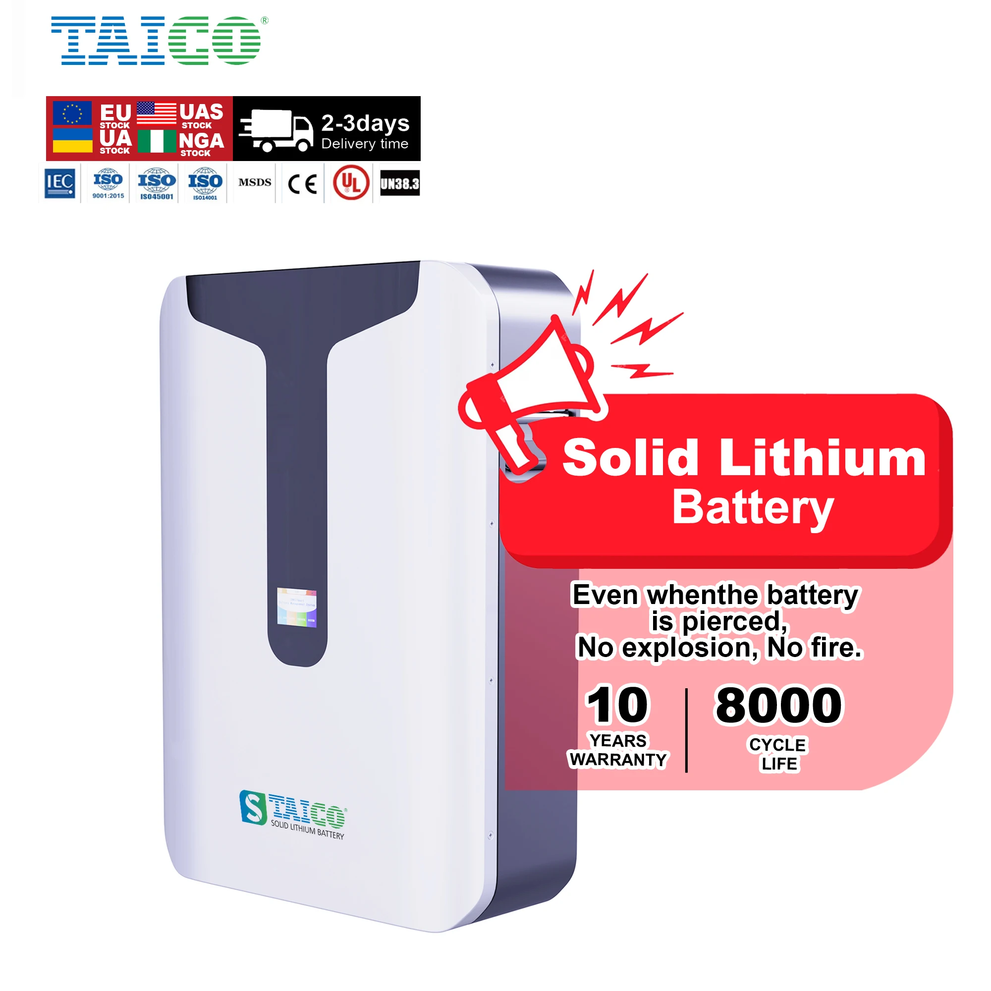

Wall-mounted 48v 100ah 150ah 200ah 300ah Solid State Battery 51.2v 5kwh 7.5kwh 10kwh 15kwh Home Energy Storage Lithium Battery