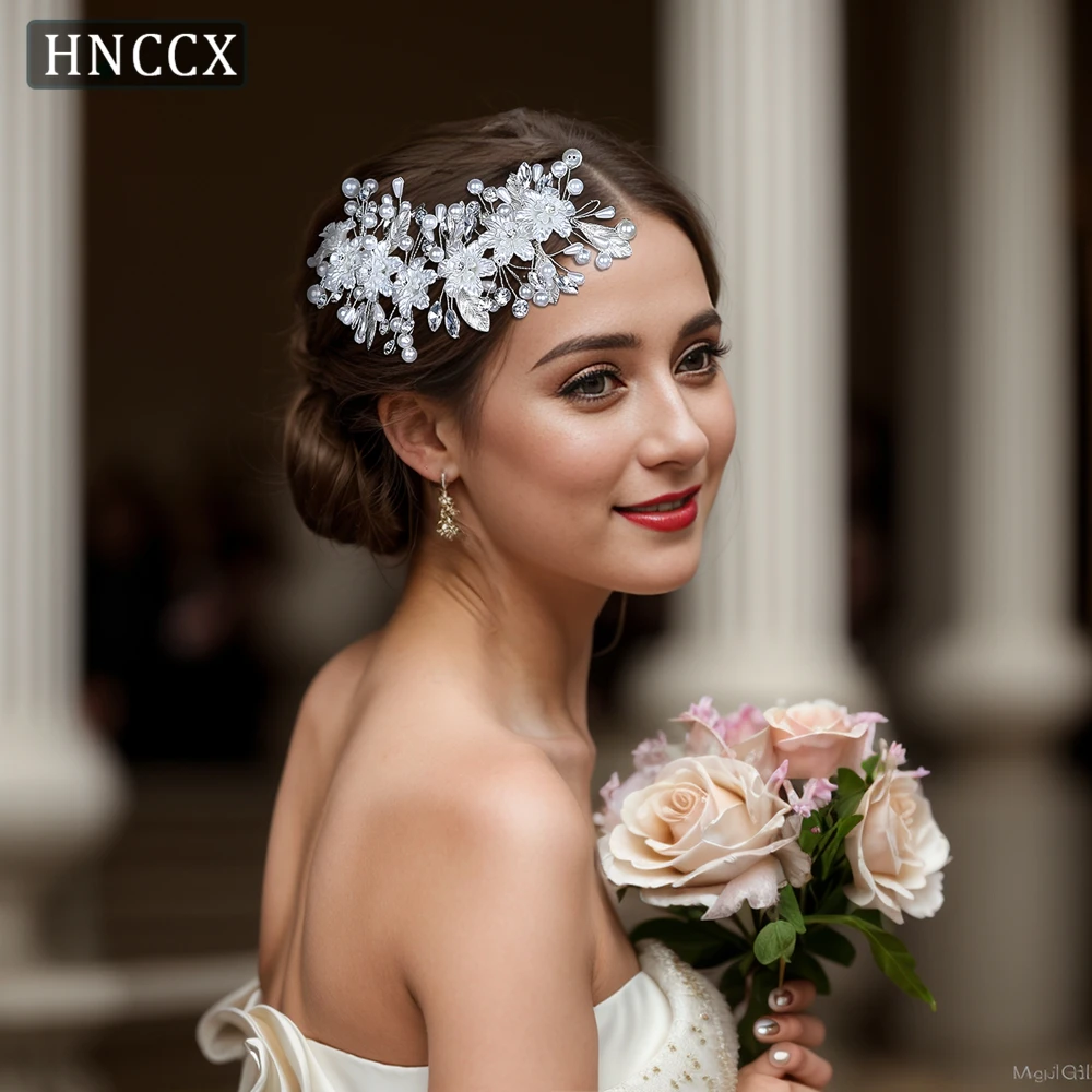 

HNCCX Wedding Headband Bridal Hair Accessories Alloy Leaf Headdress Bride Faux Pearl Headpiece Women Party Hair Decoration CP671