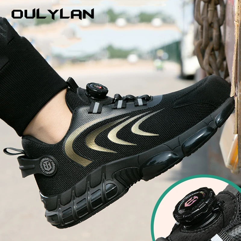 

OULYLAN Safety Work Sneakers Men Protective Shoes Rotary Buckle Shoes Puncture-Proof Anti-smash Steel Toe Shoes Mens Work Boots