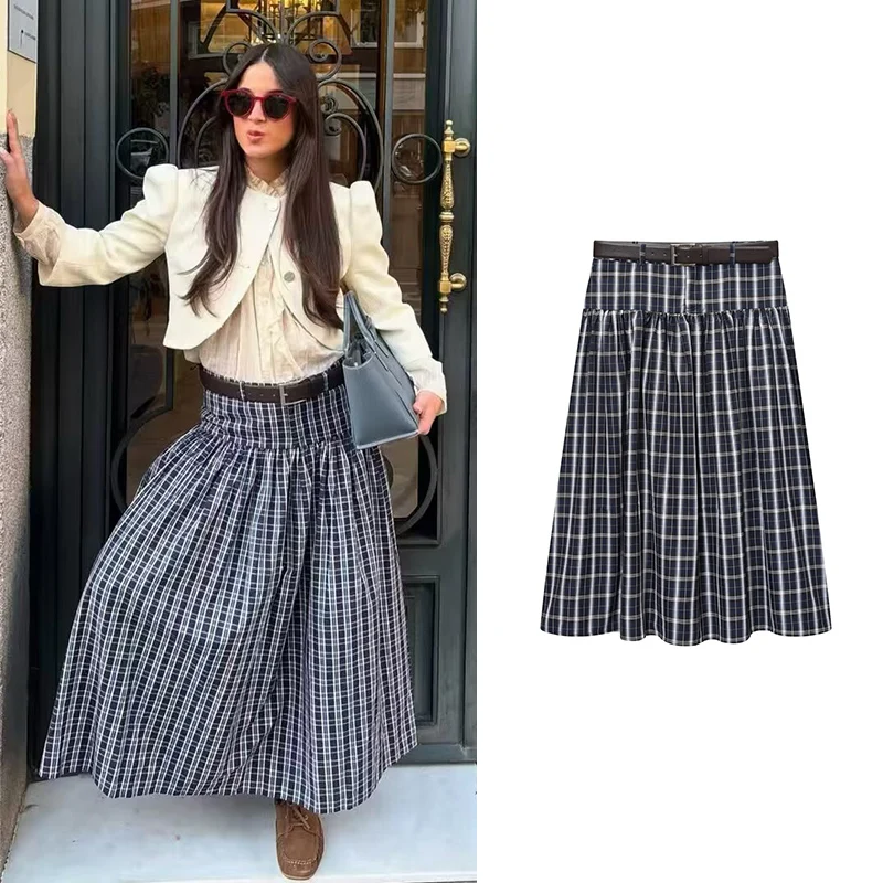 

Новинка 2023 года, женские осенние юбки, элегантные и модные клетчатые праздничные юбки с высокой талией, молодежные шикарные осенние удобные юбки для путешествий