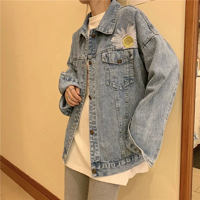 New Women\'s Denim Jacket Korean Version Loose Embroidery Wild Top Coat