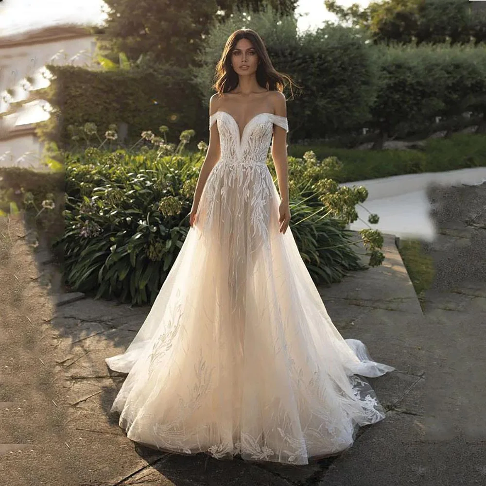 

2023 New Style Wedding Dress Elegant Sweetheart Off The Shoulder Beach Lace Appliques Bridal Gowns For Brides Formal Custom Made