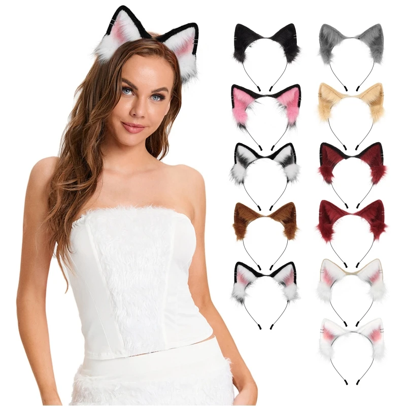 Cartoon Cat Ear Shape Hair Hoop Cute Live Broadcast Hair Holder Halloween Party Costume Headwear for Children Women