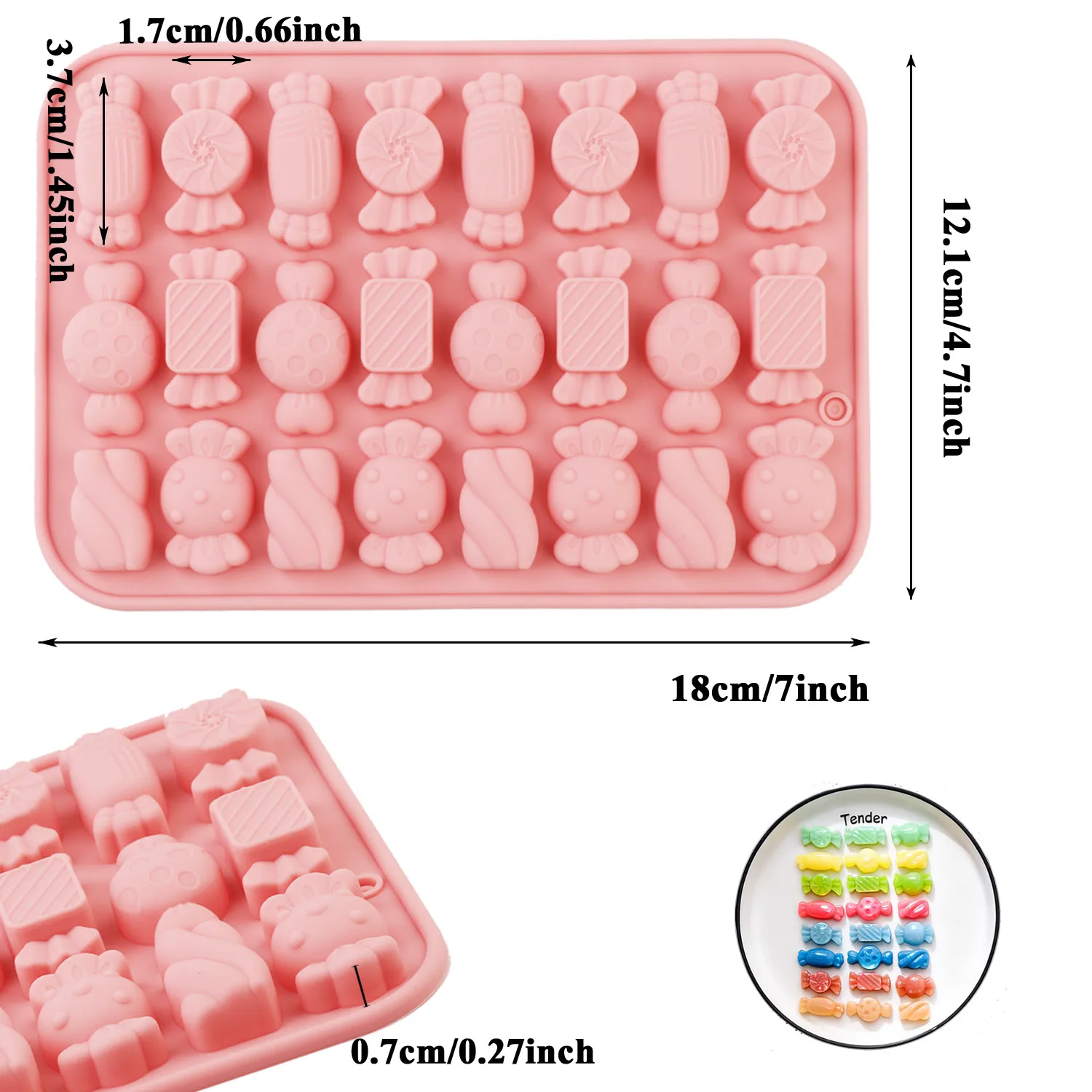 1 Silikonform für Süßigkeiten, Schokoladenform, bonbonförmige Silikonform zur Kuchendekoration, Backwerkzeug, das Süßigkeiten, Schokolade, dekorative Kunst, Pudding, Gelee, Eiswürfel usw. herstellen kann – Detail 5