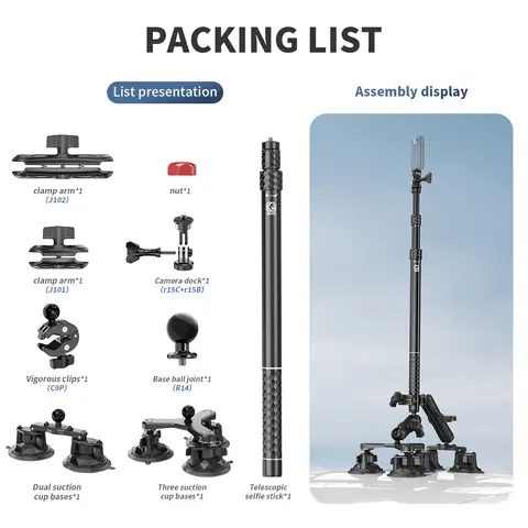 Kewig Insta 360 GoPro sugkoppsfäste för bilen, 5-i-1 sugkoppsfäste med vridlås för Insta360 X5 X4 X3 X2/ OSMO 360, GoPro 6 best sales kewig - №5