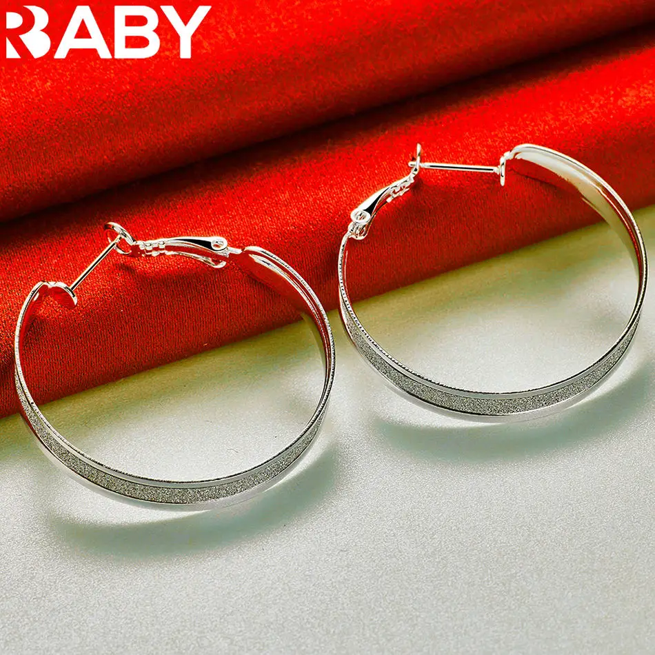 URBABY 925 فضة 37 مللي متر متجمد دائرة كبيرة هوب أقراط للنساء مجوهرات الأزياء الفاخرة اكسسوارات حفلات الزفاف هدية #3