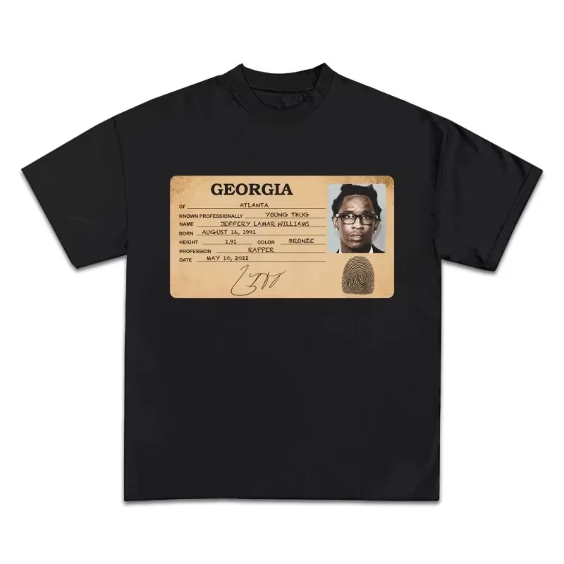 Camiseta de algodón con estampado gráfico de Who's Young Thug, cuello redondo, manga corta, ropa informal de calle de alta calidad