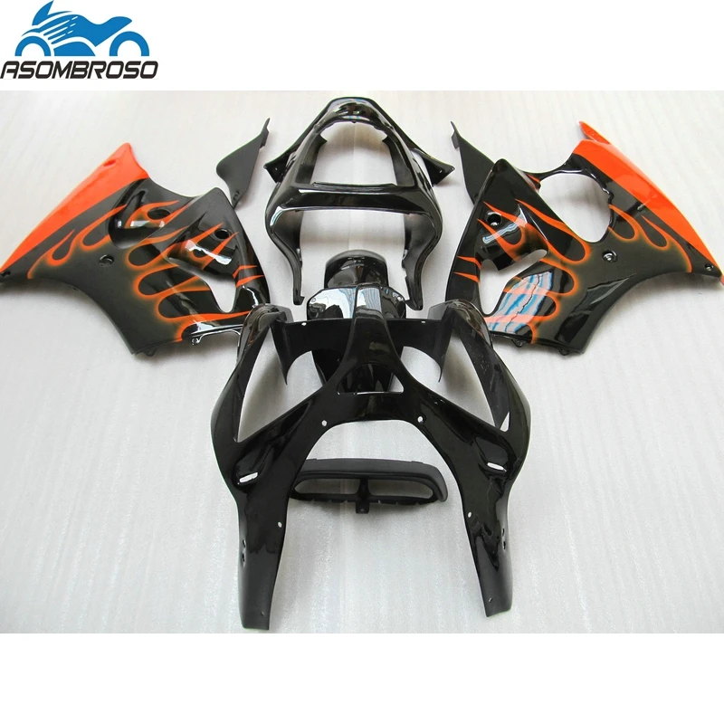 

Injection Custom Free Motorcycle for Kawasaki Ninja ZX6R fairing kit 2000 2001 2002 orange flames black set zx6r 00 01 02 YH25