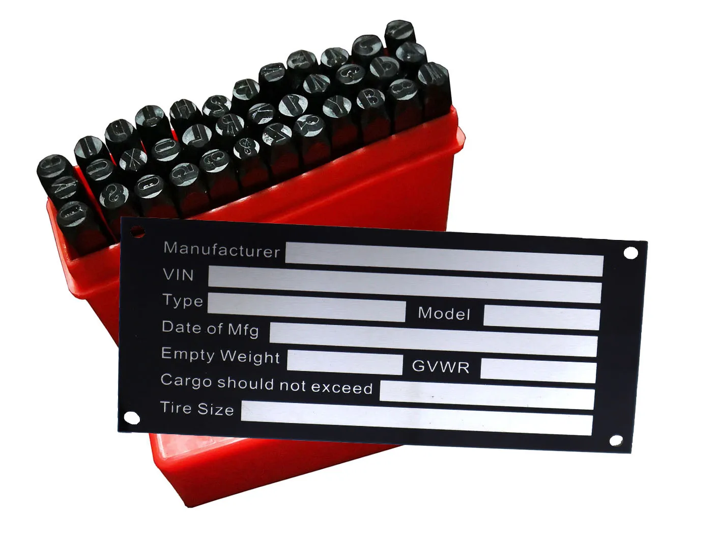

Chassis Plate with Number & Letter Stamp Punch Set ，worning sign data sign plate Data card Blank Data card Blank VIN & Weight