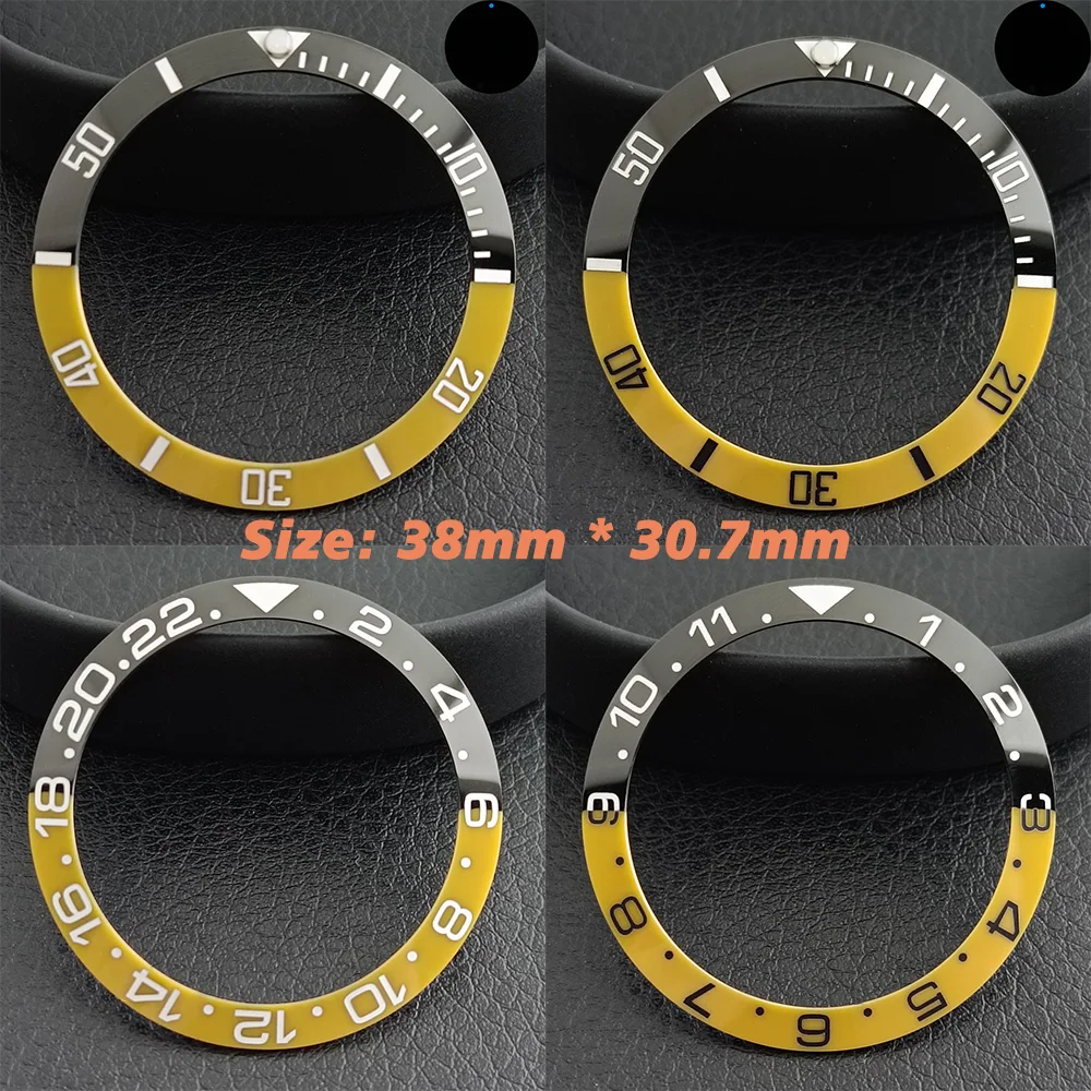 38mm GMT moldura de cerâmica preto amarelo moldura 40mm relógio de mergulho masculino moldura de cerâmica peças de reposição 38mm * 30.7mm