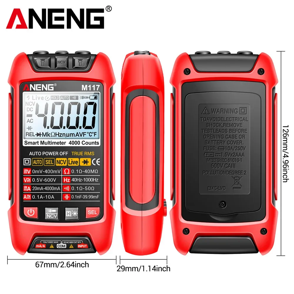 ANENG M117 Multimeter Smart Digital 4000-Count AC/DC Current Voltage Multimetro Professional Multifunction Tester Meter Tools