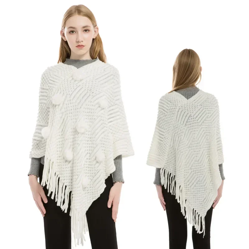 Poncho Hoody Sweater Tassels Scarf Women Knitted Cape Shawl Wrap Cloak Ethnic Hooded