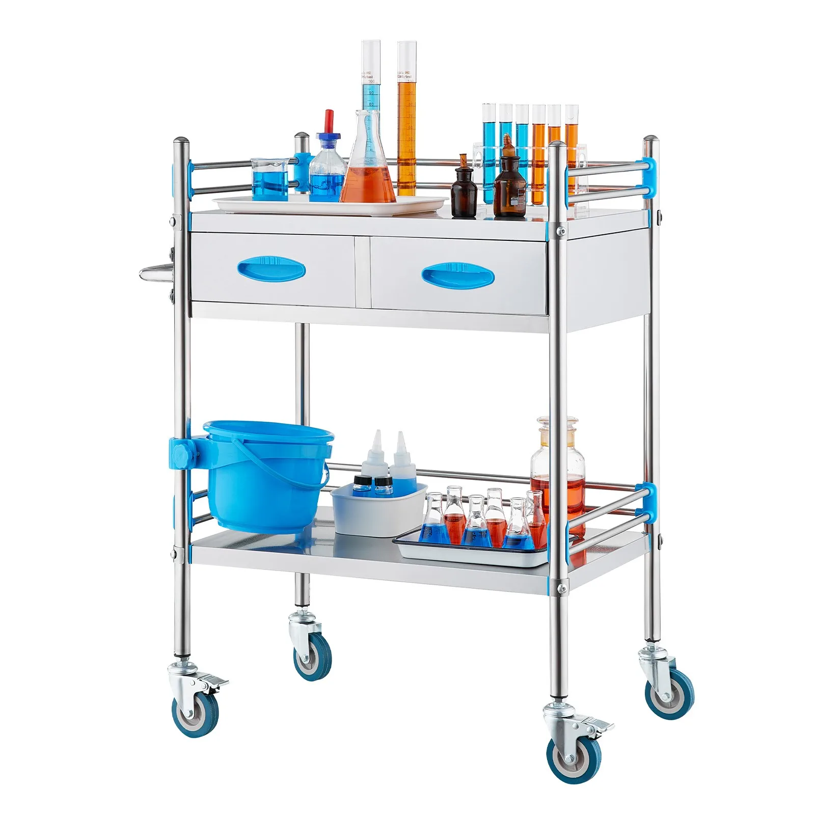 

Medical Dental Lab Serving Cart Medical Mobile Trolley 2 Tiers Portable