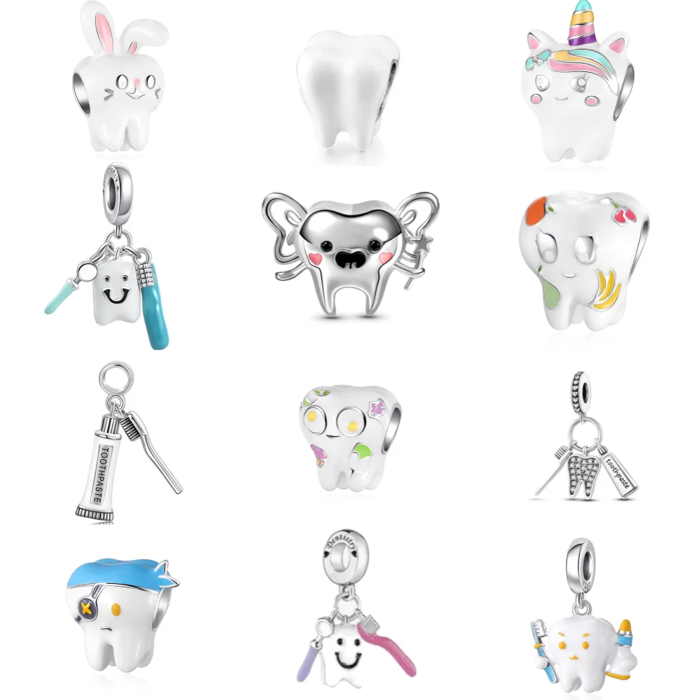 جديد 925 فضة سحر الأسنان فرشاة الأسنان معجون الأسنان قلادة ، صالح الأوروبي الأصلي سوار قلادة DIY قلادة المجوهرات