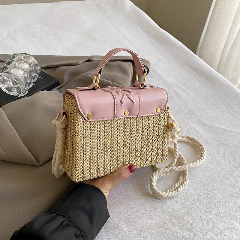 Strand Stroh Umhängetasche für Frauen neue Designer Boho Sommer tasche Pu Leder Handtasche und Geldbörse Reise Umhängetasche – Detail 14