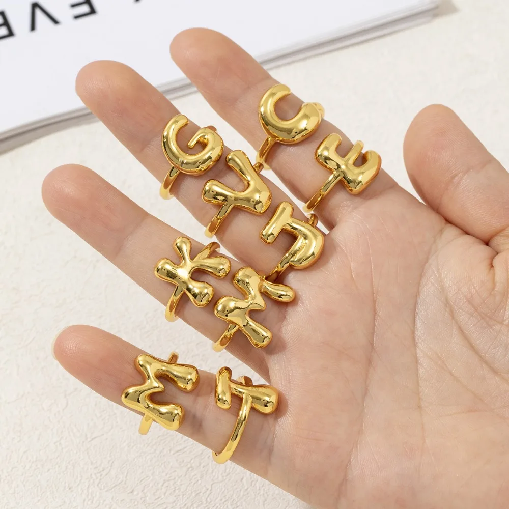 Fashion Trend Stainless Steel Gold Color Glossy Surface Letter Adjustable Opening Rings for Men Women Jewelry Gifts Do Not Fade