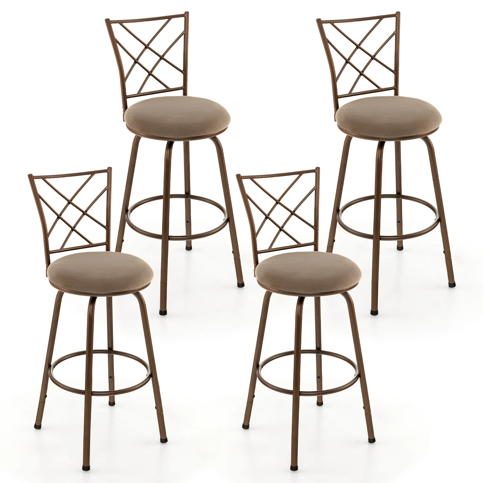 Set of 4 24/30 Inch Adjustable Swivel Barstools Metal Dining Chairs Brown