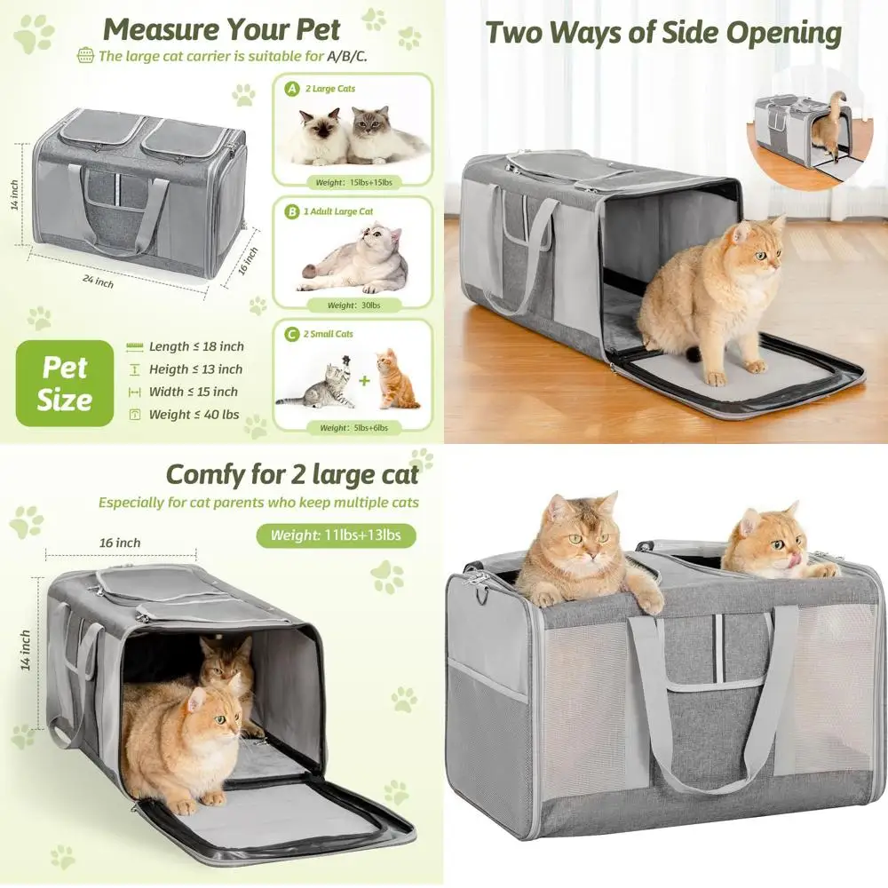 

Просторная переноска для домашних животных с мягкими сторонами для 2 кошек или собак до 40 фунтов, 24x14x16 дюймов с универсальной сеткой для отличной вентиляции