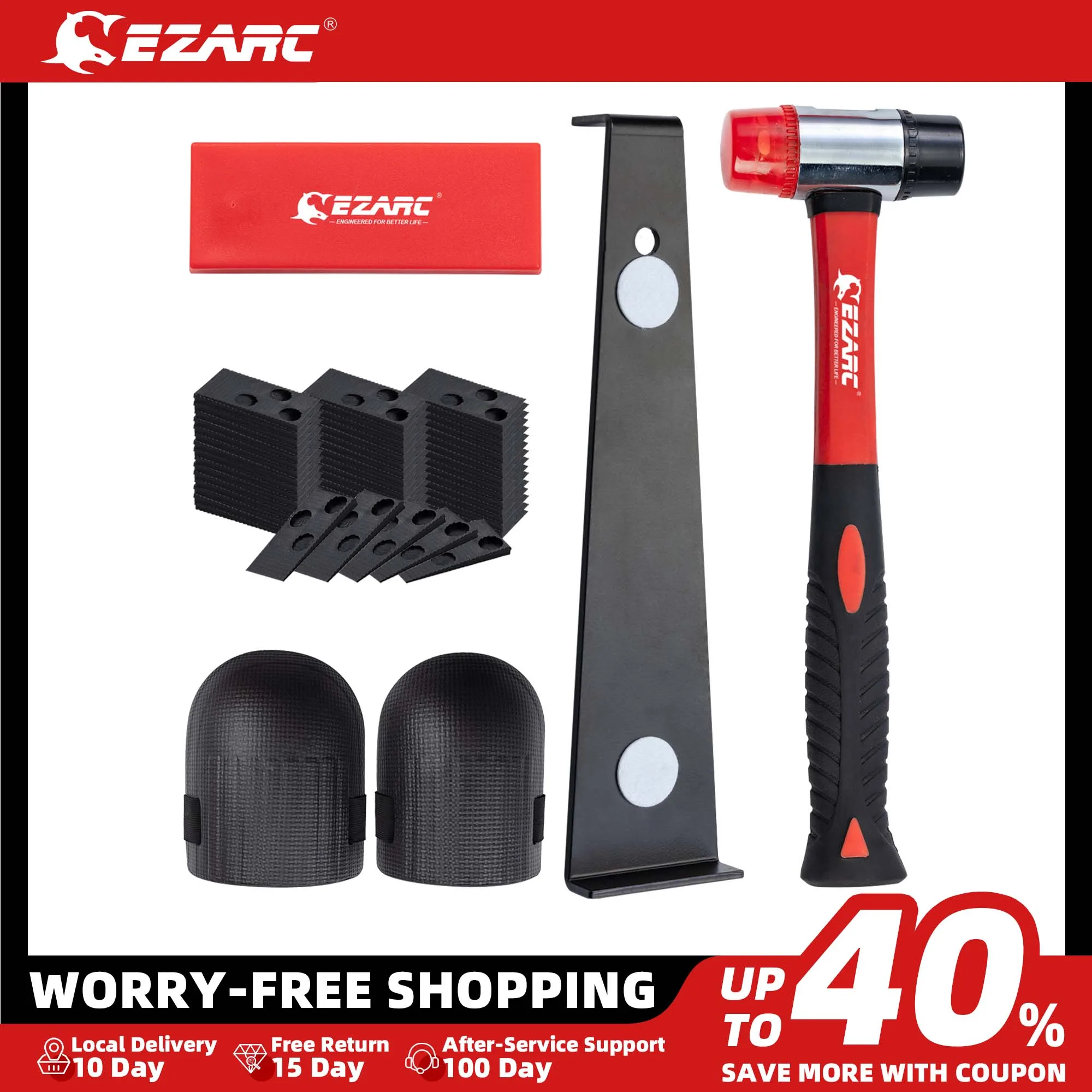 EZARC Laminate Wood Flooring Installation Kit 60 Spacers Pull Bar Durable Rubber Tapping Block Double-Faced Mallet Foam Kneepads