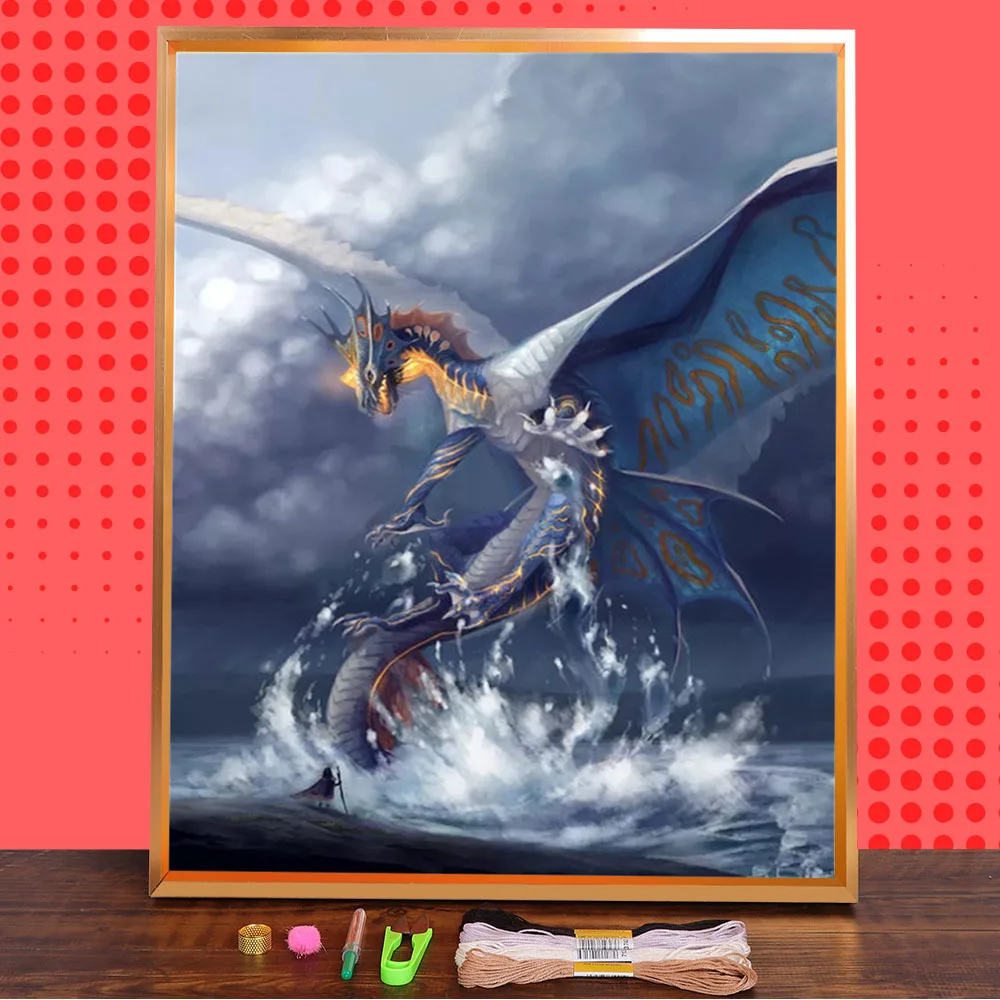 Art Dragon Animal Printed 11CT Cross Stitch DIY Embroidery Kit DMC Threads Handmade Handiwork Craft Needlework Gift  Magic