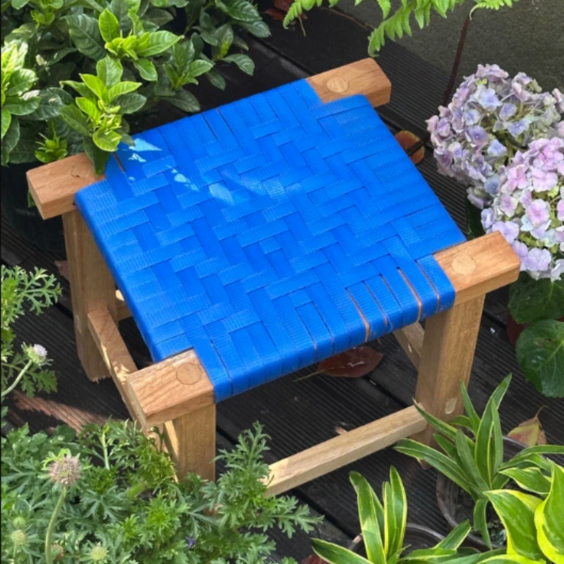 Handmade American Country Solid Wood Square Stool Rustic Dining Seat Farmhouse Durable Bath Stool Handwoven Rattan Woven Shoe Be