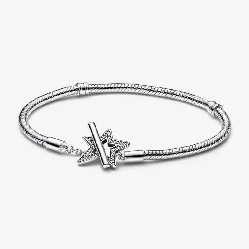 Classical 925 Sterling Silver Roses&Hearts&Stars&Locks Bracelet Fashionable DIY Basic Wristband Nice image 4