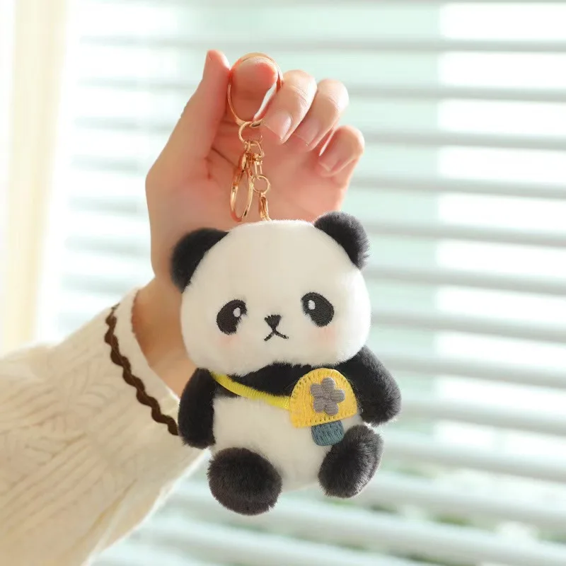 DIY nueva moda pequeño llavero de coche fresco interesante colgante de dinosaurio de peluche de dibujos animados encantador llavero de Panda Kawaii