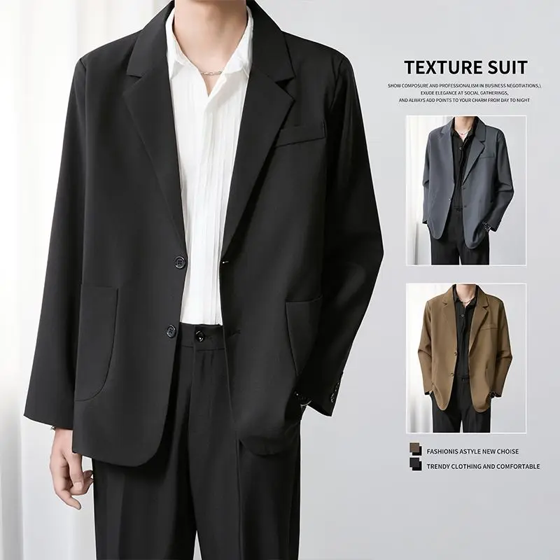 

Loose Casual Men's Busin Suit Jaet Faionable Korean Sle Spring Autumn High-End Feeling Cotton Blend Polyester Fiber