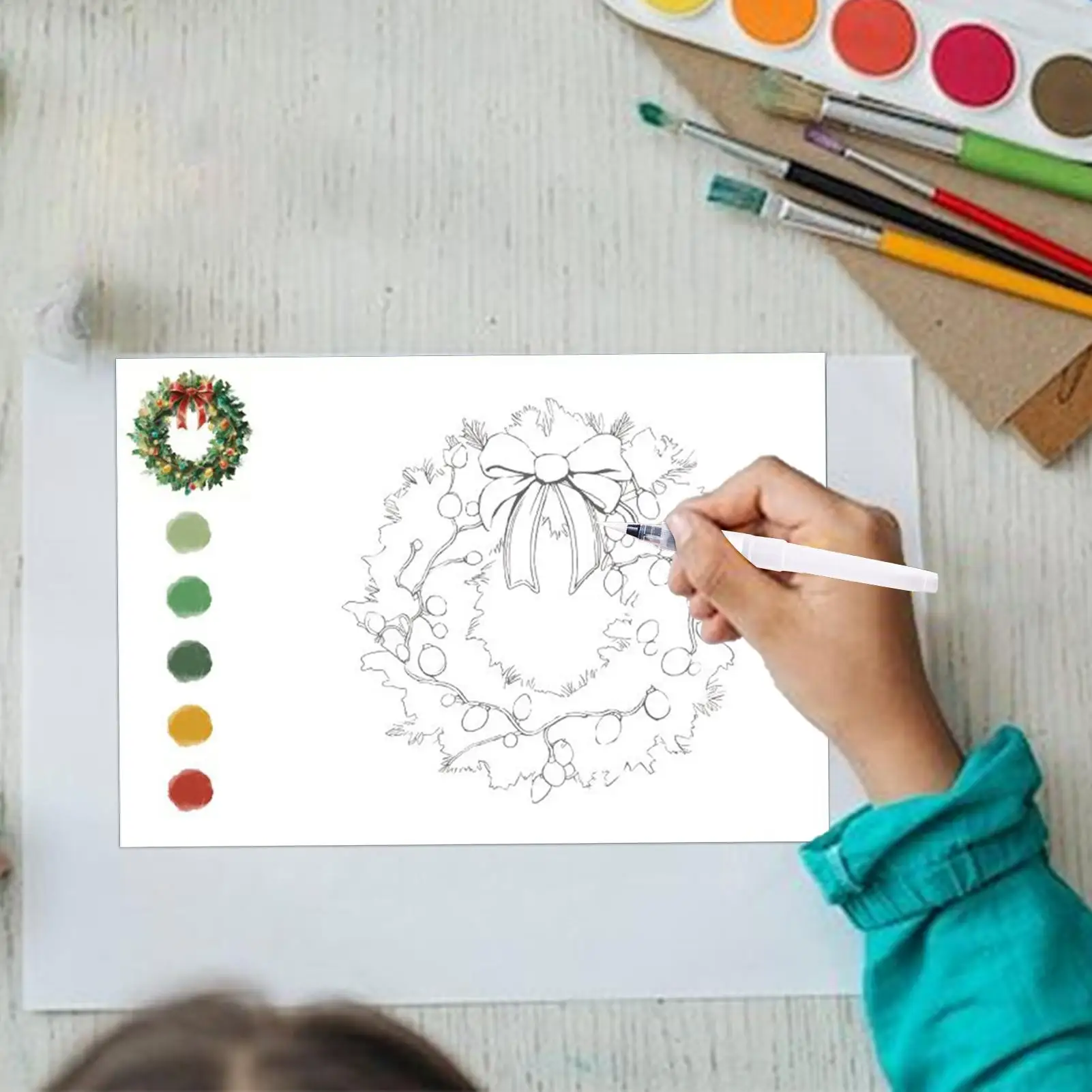 Zeszyt do malowania akwarelami dla dorosłych, szczegółowe instrukcje z zestawem farb, świąteczna książka do kolorowania akwarelami dla kobiet, mężczyzn, nastolatków i studentów.