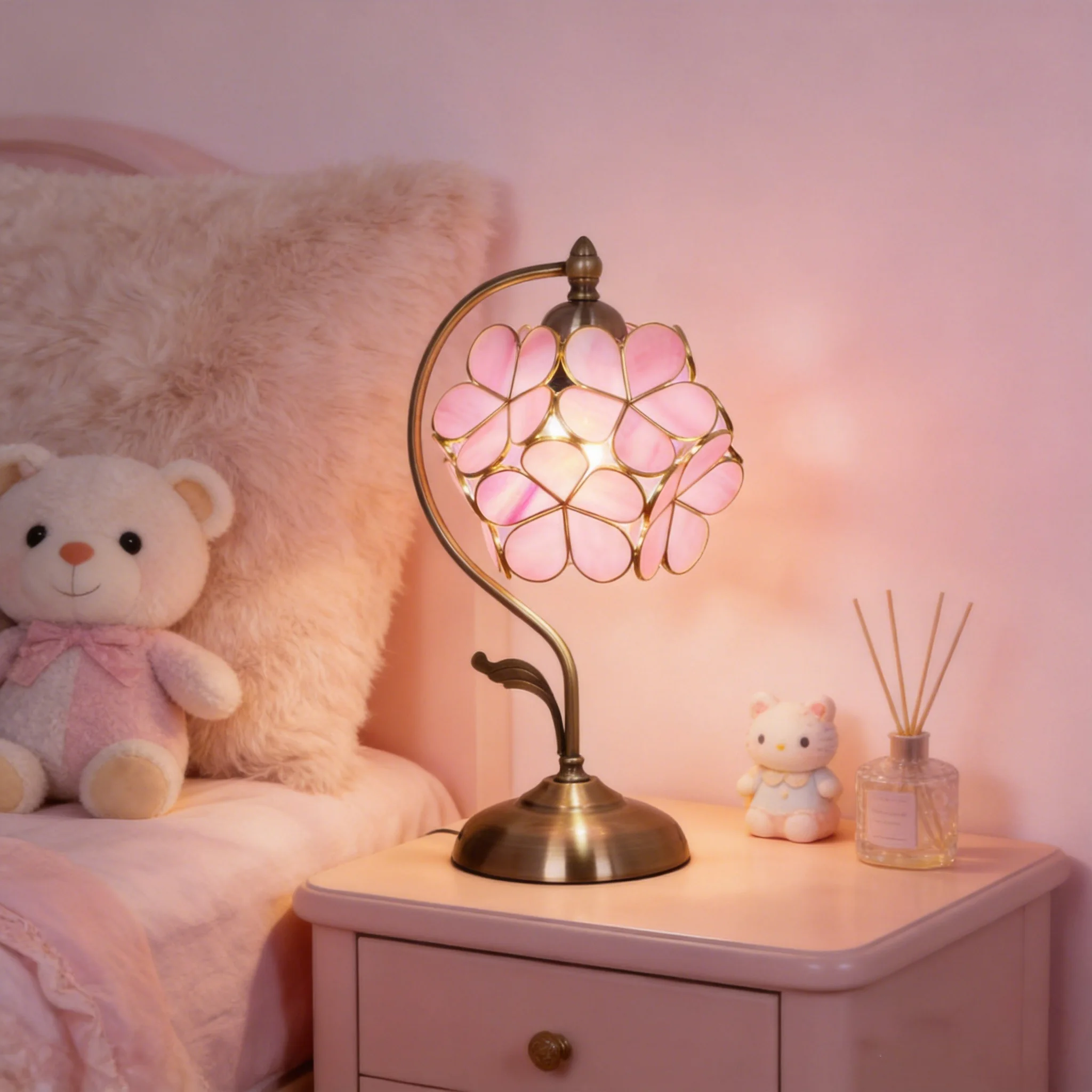 Nordic Petal Table Lamp Pink sakura Lamp For Living Room Home Bedroom Atmosphere Decoration Night Light