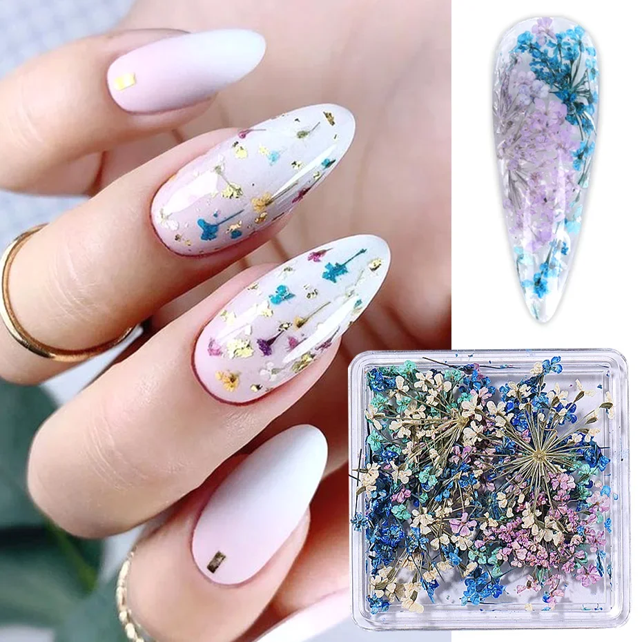 3D Charm Dried Flower Nail Orament Colorful Natural Lace Flowers Autumn Winter Decoration Tips Design DIY Manicure Art Accessory