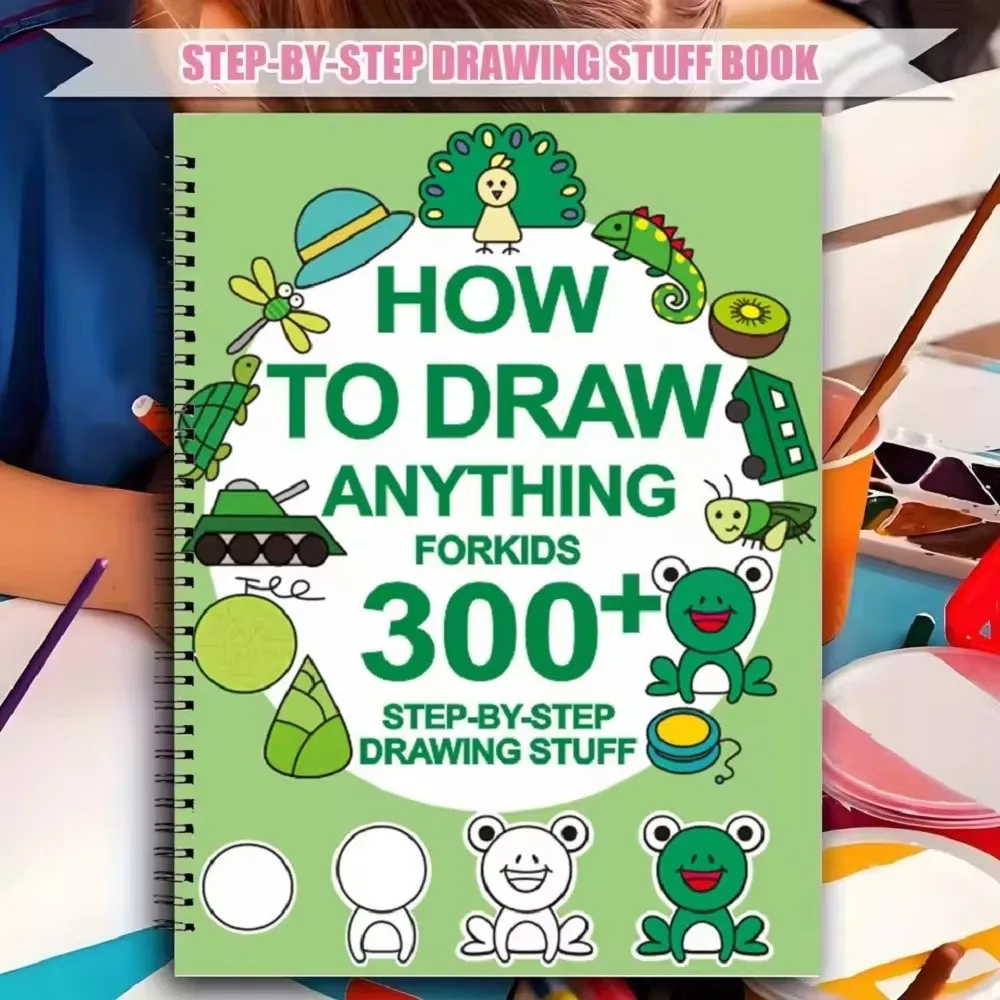 300+ Step-by-Step Green Stick Figure Drawing Book Art Learning Painting Supplies Cartoon Dinosaur Frog Designs Gift