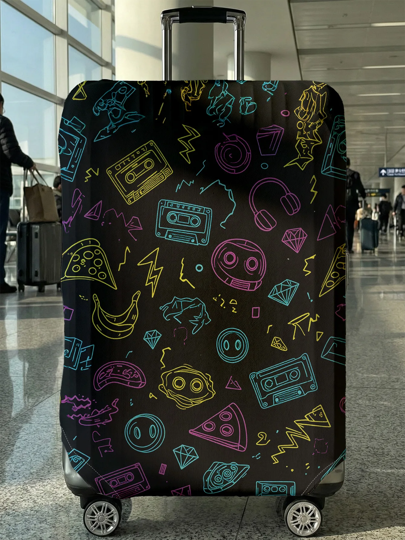 

Чехол для багажа с магнитным принтом в виде смайлика-пиццы, подходит для чемоданов 18-32 дюймов, чехлы для ручек чемоданов, аксессуары для путешествий.