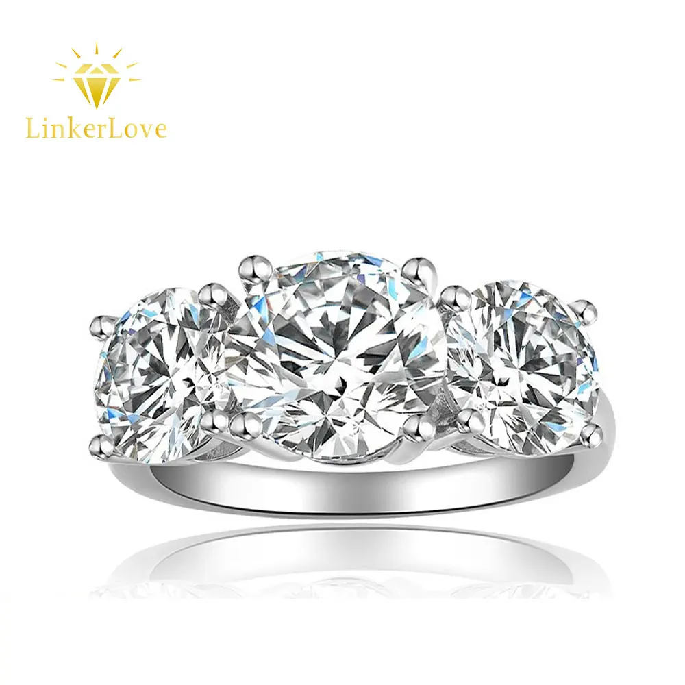 

LinkerLove S925 Silver 3 Stones Moissanite Engagement Ring for Women 9mm Main Stone 7.5mm Side Diamond Wedding Band Fine Jewelry