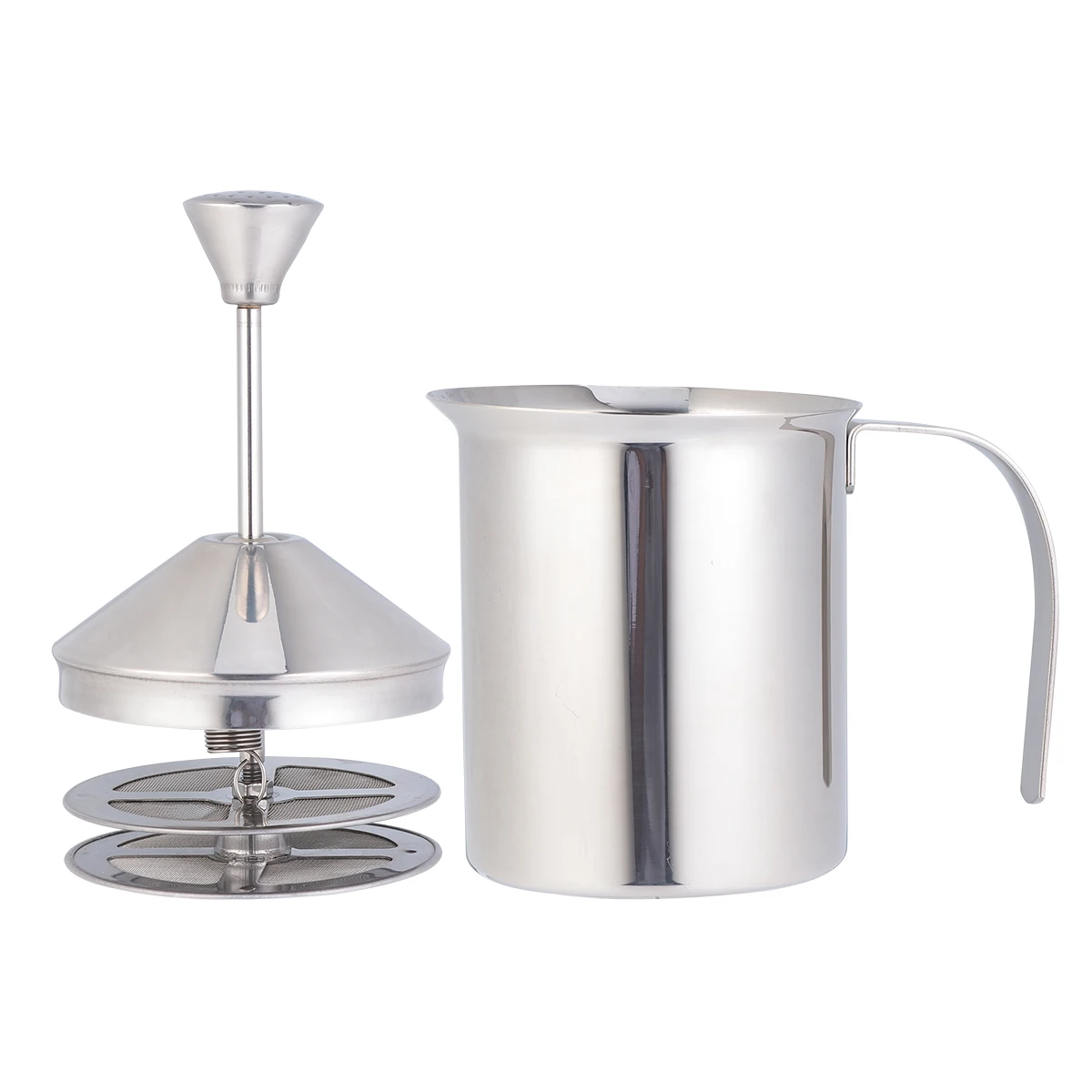 

400Cc Stainless Steel Coffee Milk Frother Double Mesh Filter Manual Handheld Foamer For Whole Skim Goat Hemp Milk Bubbler Mixer