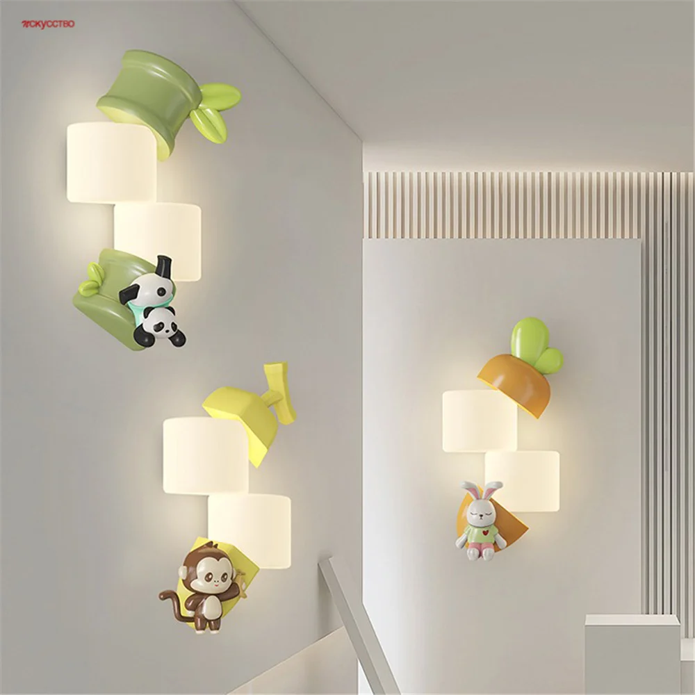 Children\'S Monkey Panda Pe Led Wall Lamp Kids Bedroom Study Nursery Dessert Shop Corridor Home Decor Sconces Baby Night Lights