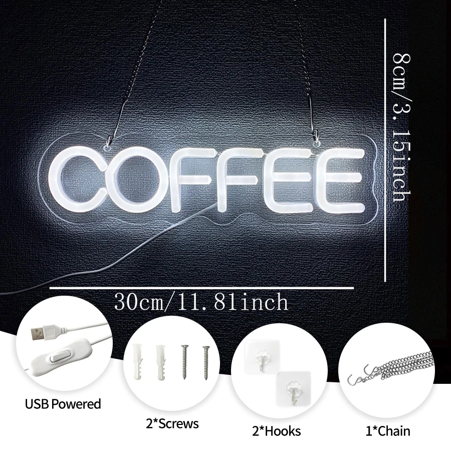 Coffee Neon Sign,Coffee Bar LED Neon Light Sign for Cafe Wall Art Decor,USB Neon Sign for Coffee Station Shop Kitchen Party Gift