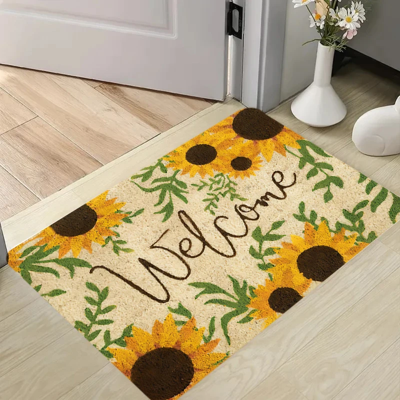 Modern Golden Sunflower Anti Slip Door Mat Sponge Floor Mat Easy To Clean Decorative Mat Entrance Bedroom Dining Room Carpet