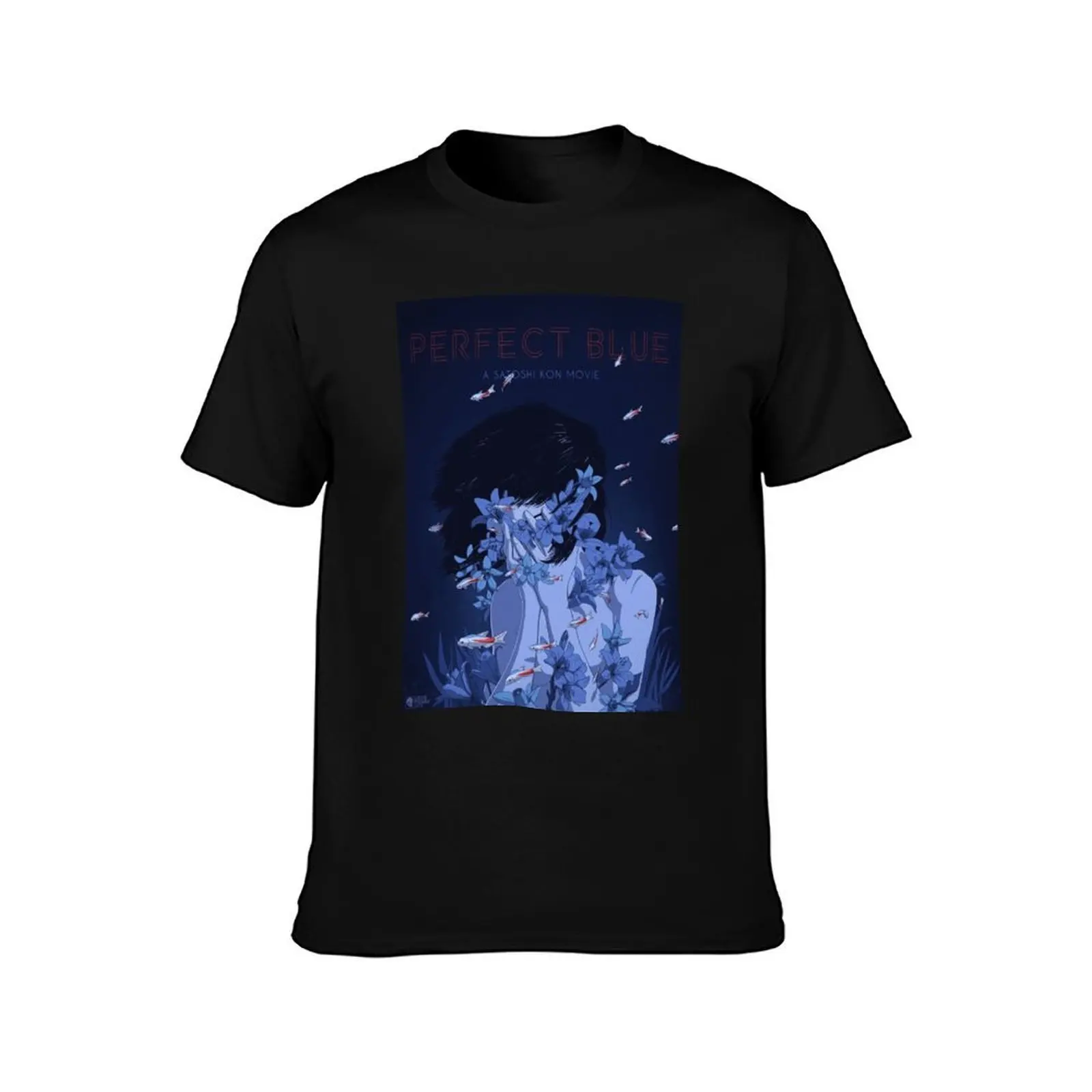Perfect Blue Poster Poster T-Shirt, Summer Casual Cotton Tee, Oversized Streetwear Tops, Vintage Graphic Print, Unisex Men Women