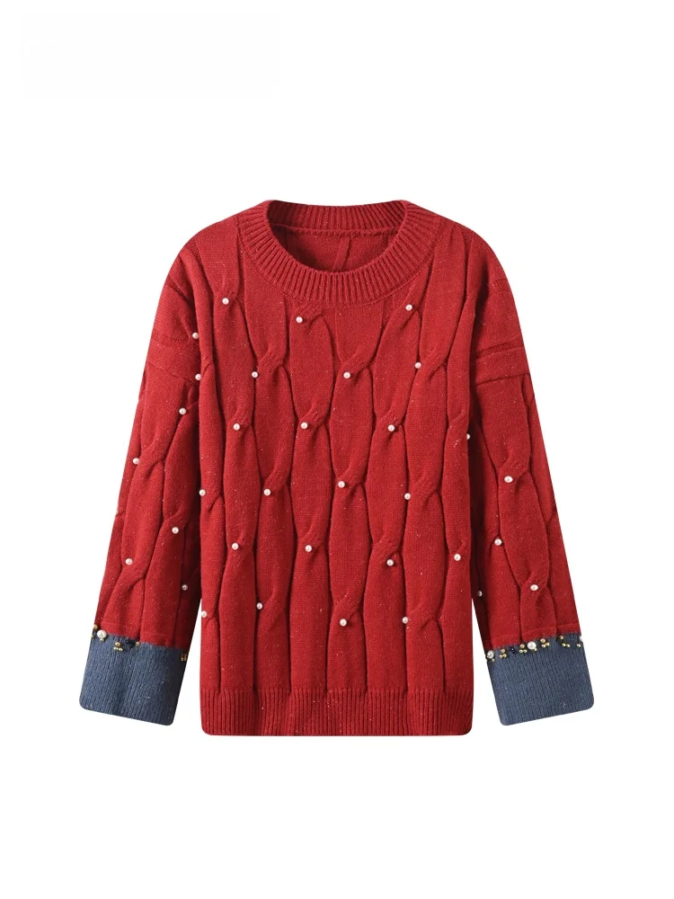 

Женский свитер большого размера с длинным рукавом, осенне-зимний, новый, с эффектом похудения, для полных женщин, из полиэфирного волокна