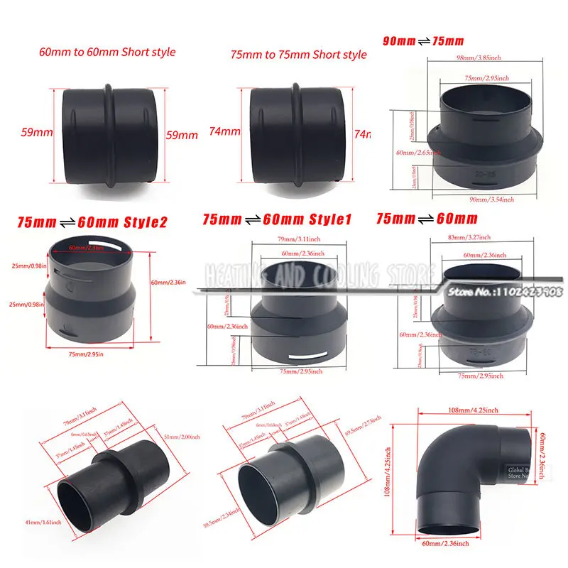 42/60/75/90mm Heater Ducting Reducer Hose Tube L Outlet Exhaust Joiner Connector For Webasto Eberspaecher Diesel Parking Heater