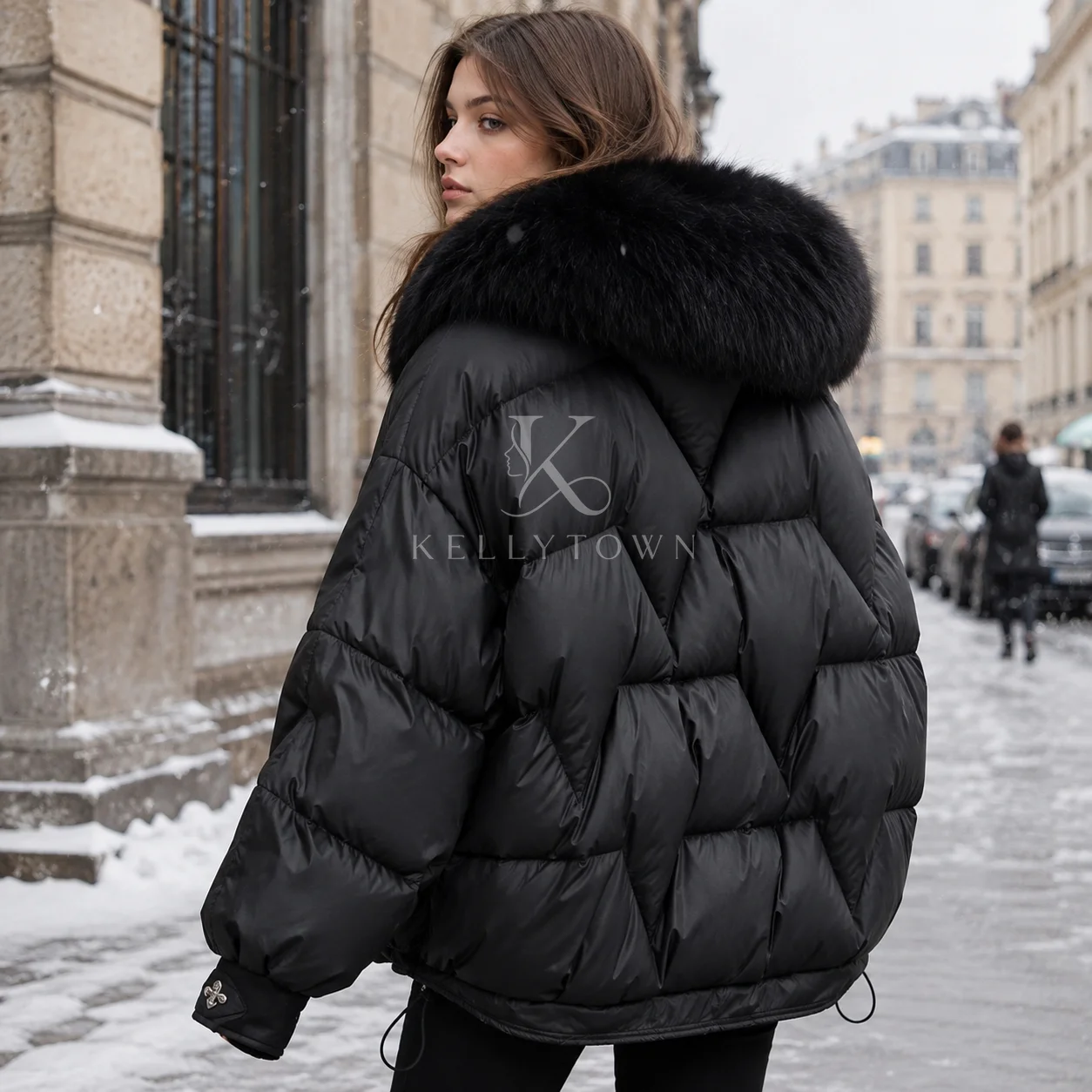 2026 Winter Faux Fur Collar Parkas Coat Women Zip Up Quilted Jacket Puffer Padded Black Coat Chic Pocket Thick Warm Outerwear