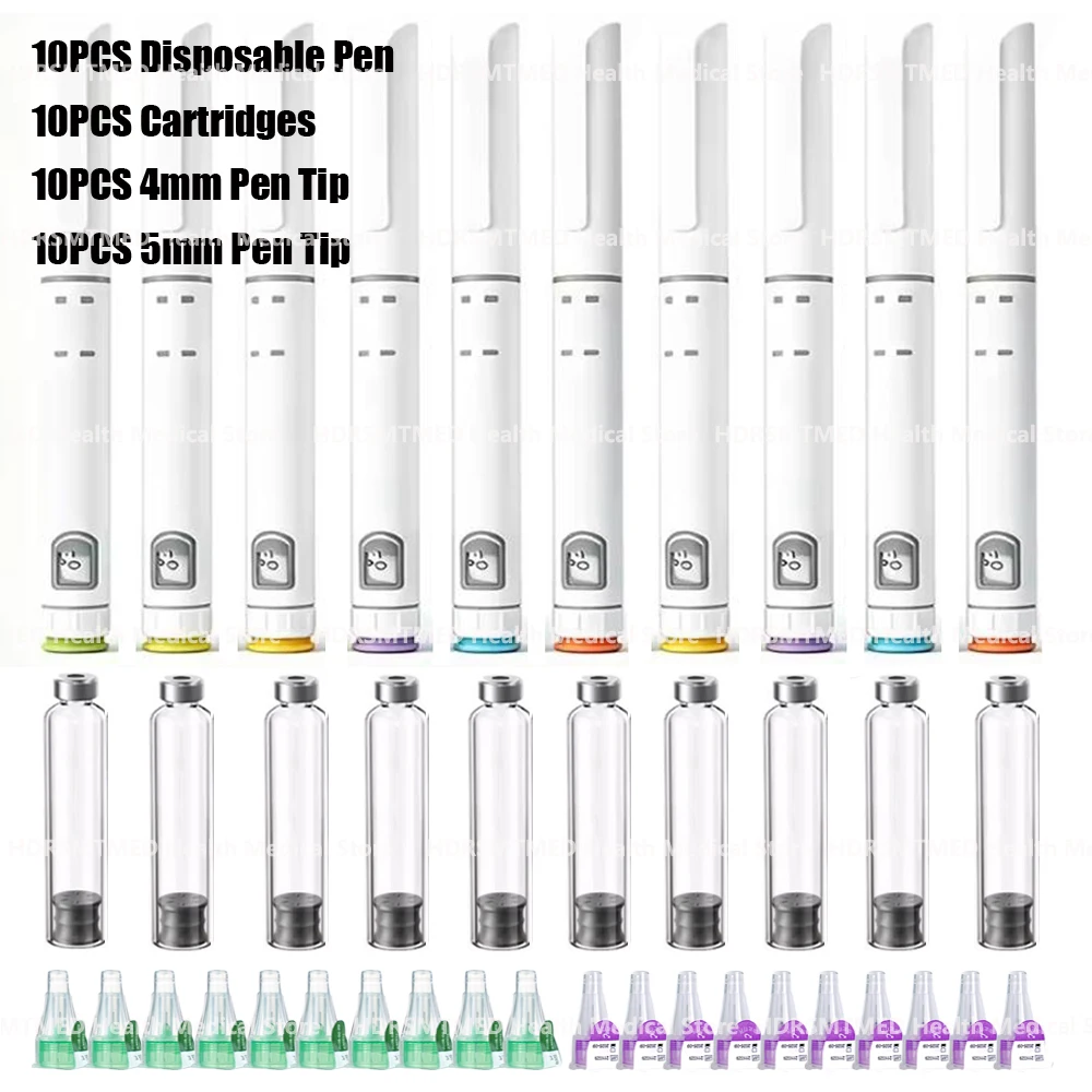 Disposable Sterile Injection Pen Insulin Injection Pen Adjustable Growth Hormone Dose 60U with 3ml Cartridges & 4mm+5mm Pen Tip