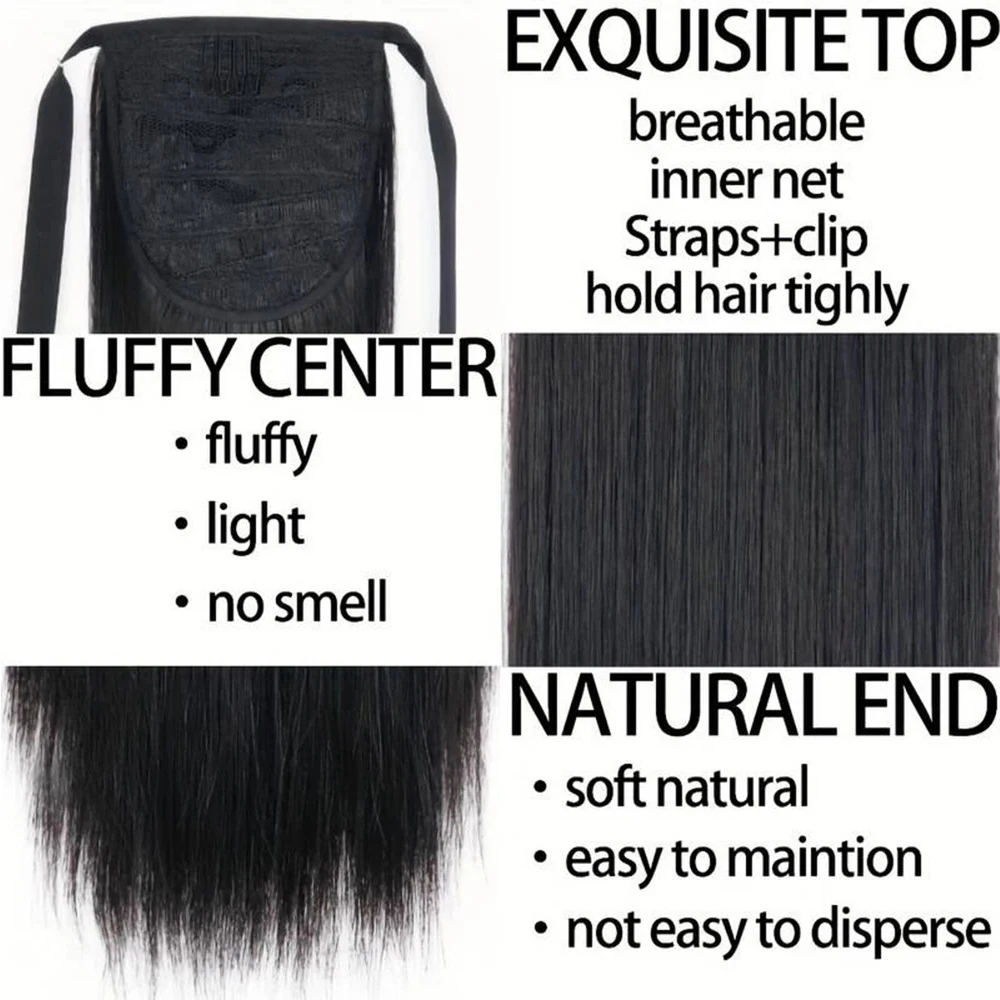 Long Straight Ponytail Extensions With Ties Natural Looking Synthetic Hair Extensions For Women Girls Hair Accessories