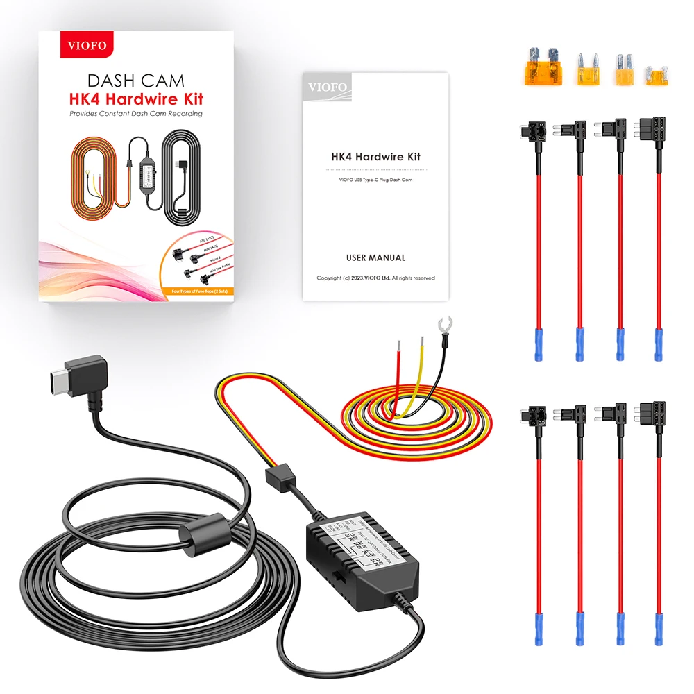 VIOFO-Kit de cable duro TYPE-C HK4, juego completo de 8 piezas, grifo de fusible de circuito para A119MINI2/A229PLUS/A229PRO/A139/A139PRO/T130/WM1