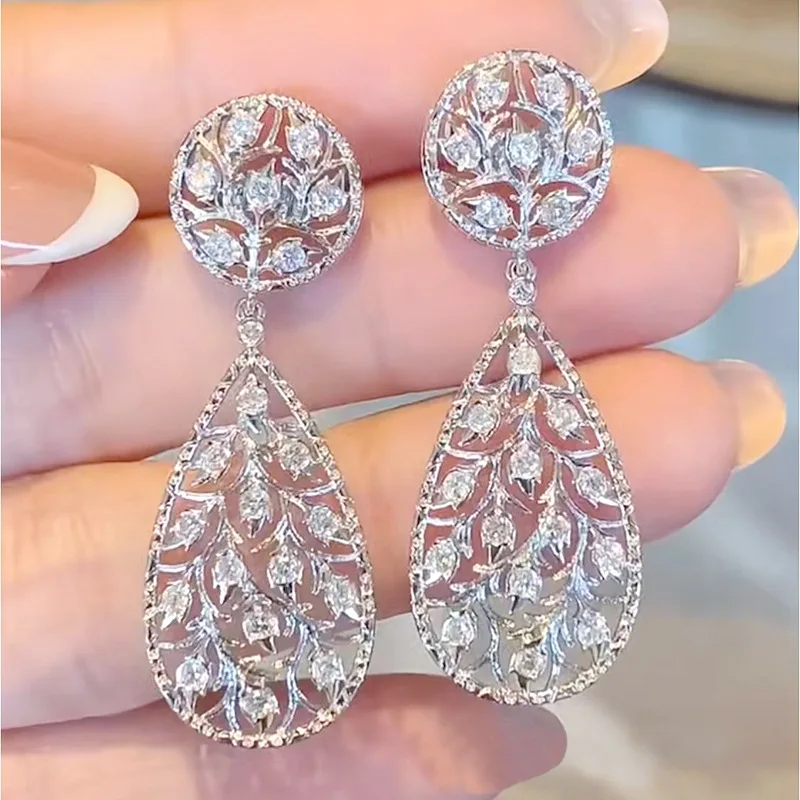 Vintage Moissanite Diamond Dangle Earring 100% Real 925 Sterling Silver Wedding Drop Earrings for Women Jewelry Gift