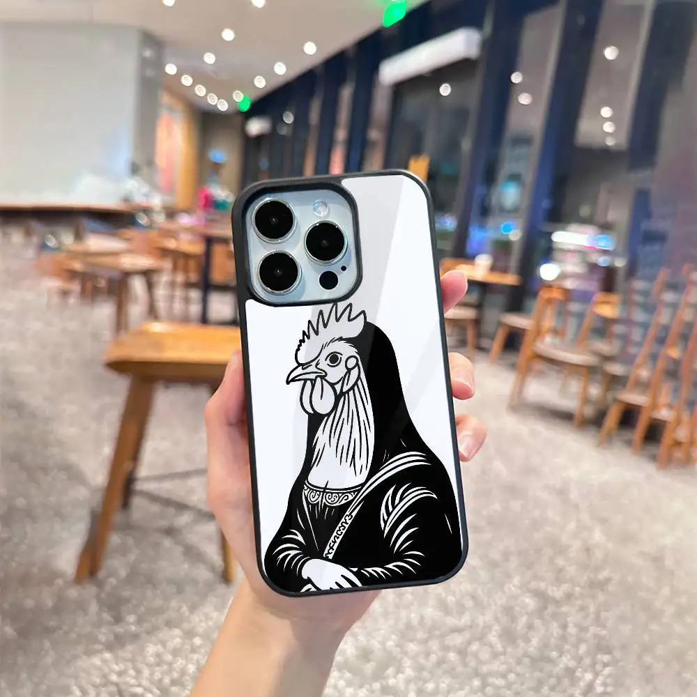 เคสโทรศัพท์ลายไก่สีดำขาว สำหรับ iPhone17,16,15,14,13 Plus,Pro Max รองรับการชาร์จไร้สายแบบแม่เหล็ก Magsafe
